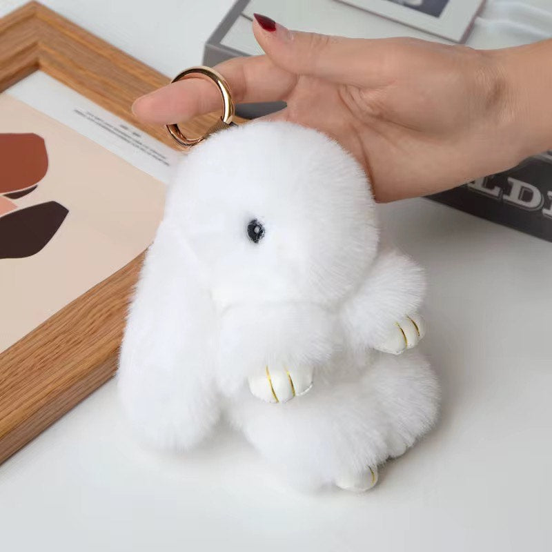 Fluffy soft furry bunny plush keychain
