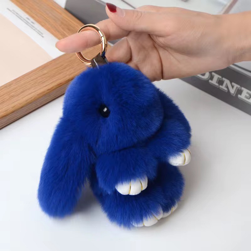 Fluffy soft furry bunny plush keychain