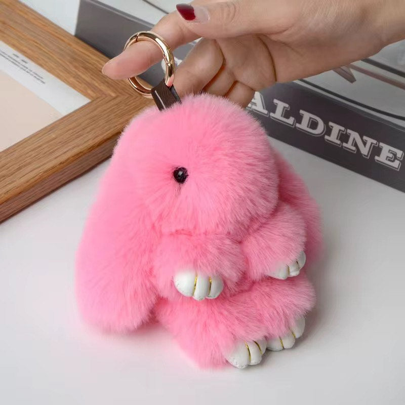 Fluffy soft furry bunny plush keychain