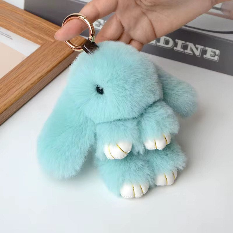 Fluffy soft furry bunny plush keychain