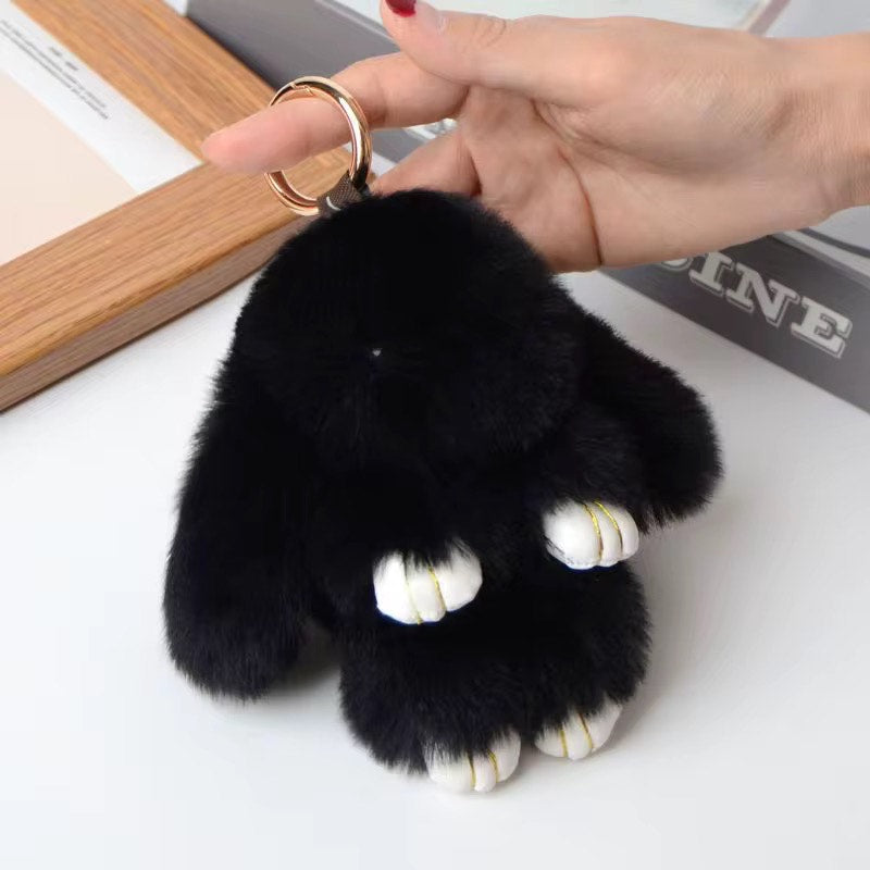 Fluffy soft furry bunny plush keychain