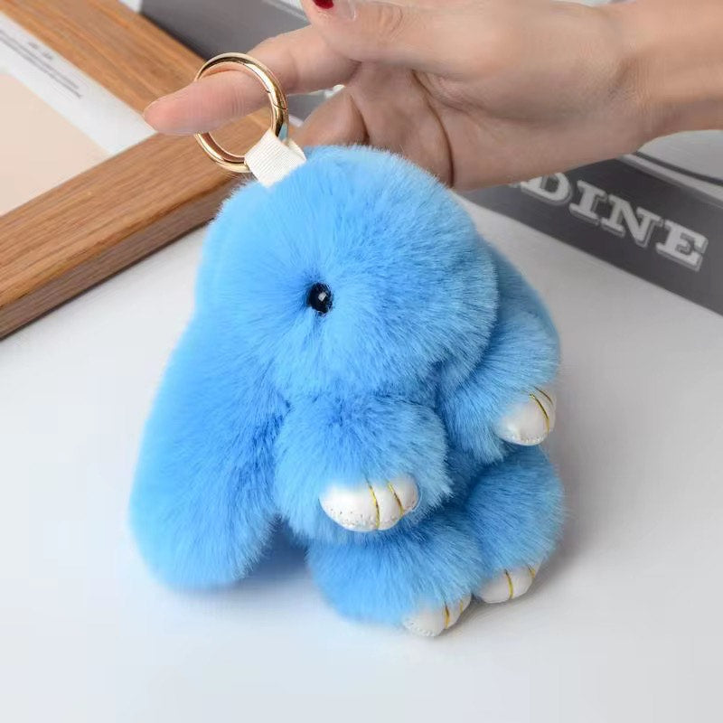 Fluffy soft furry bunny plush keychain