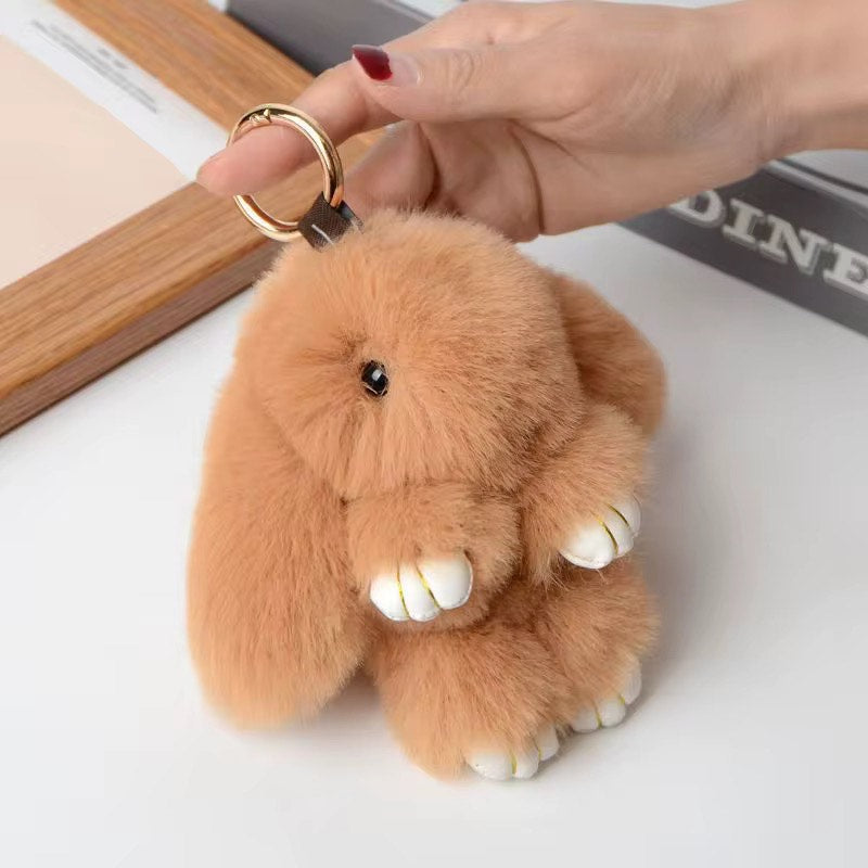 Fluffy soft furry bunny plush keychain