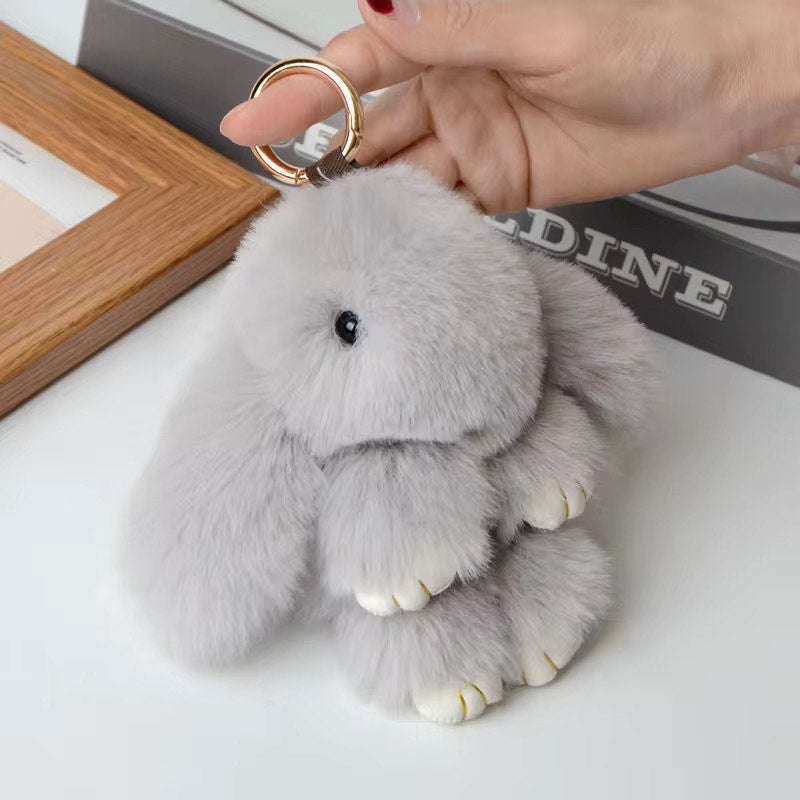 Fluffy soft furry bunny plush keychain