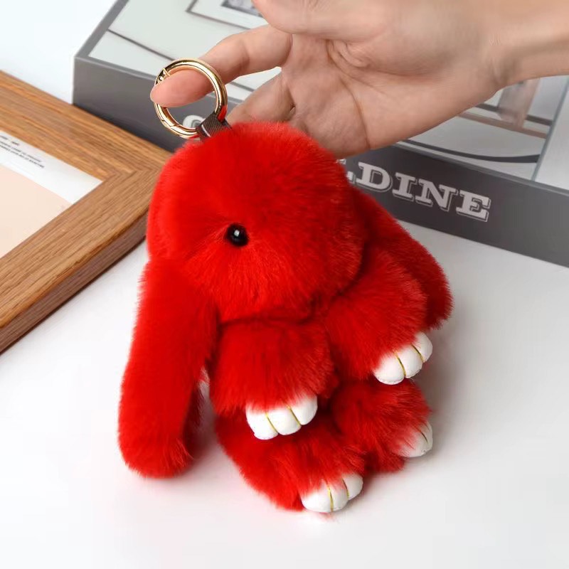 Fluffy soft furry bunny plush keychain