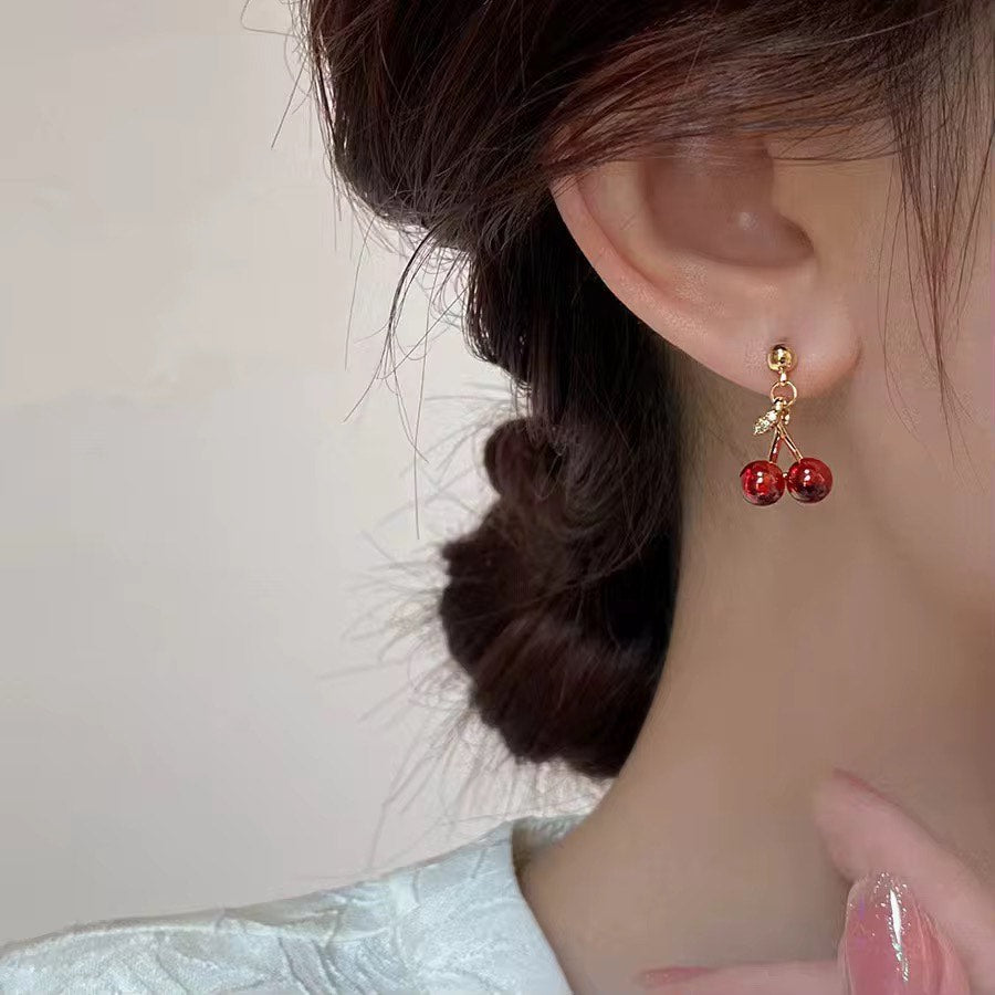 Red Cherry Drop Earrings and Necklace