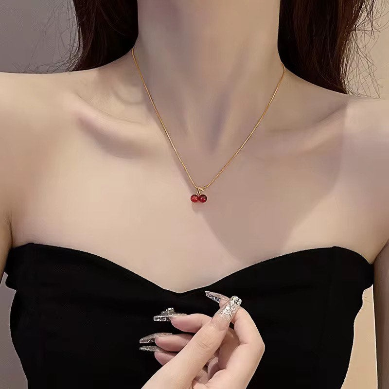 Red Cherry Drop Earrings and Necklace