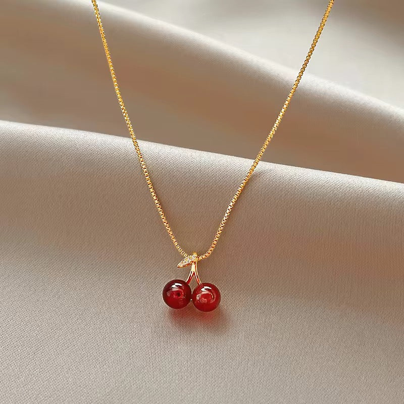 Red Cherry Drop Earrings and Necklace
