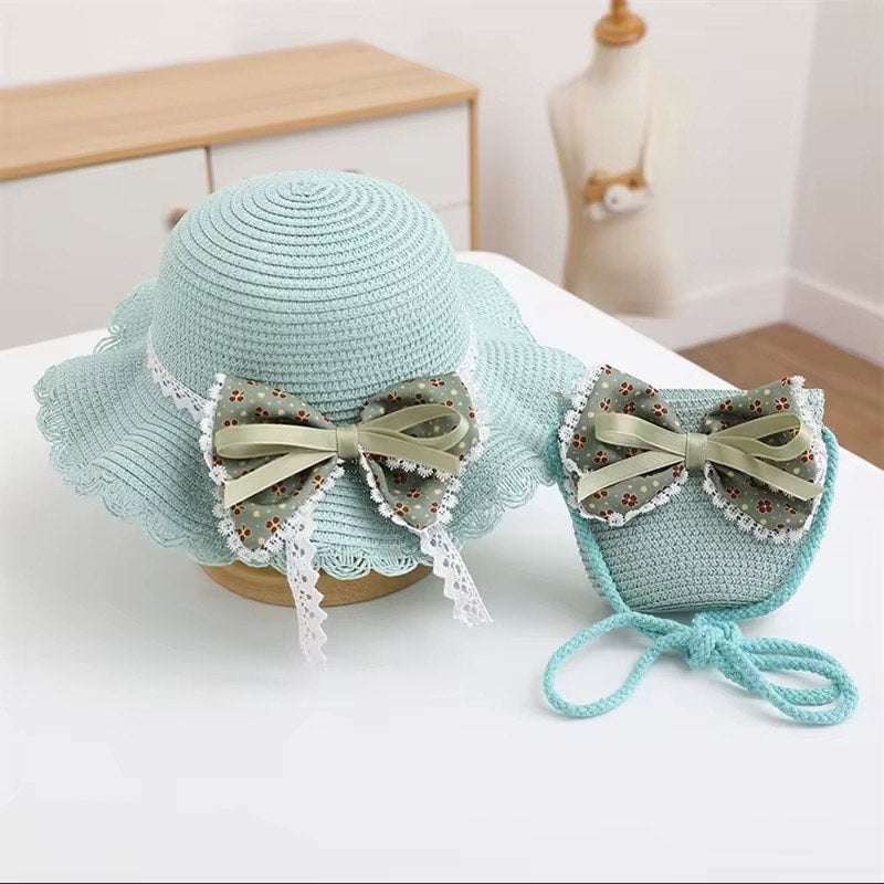 Children Out door Straw Hat and Bag