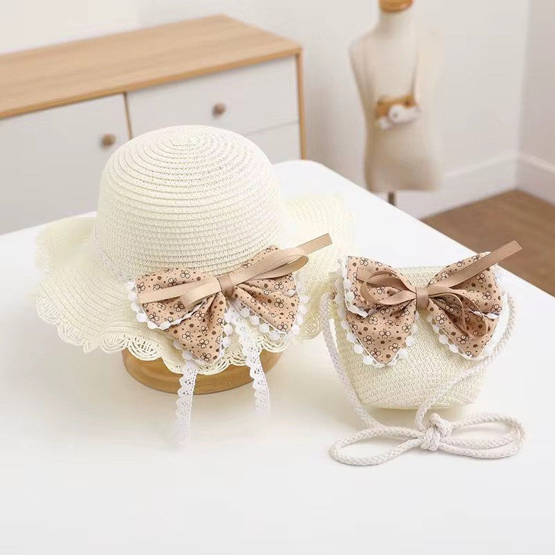 Children Out door Straw Hat and Bag