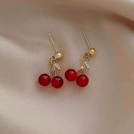Red Cherry Drop Earrings and Necklace