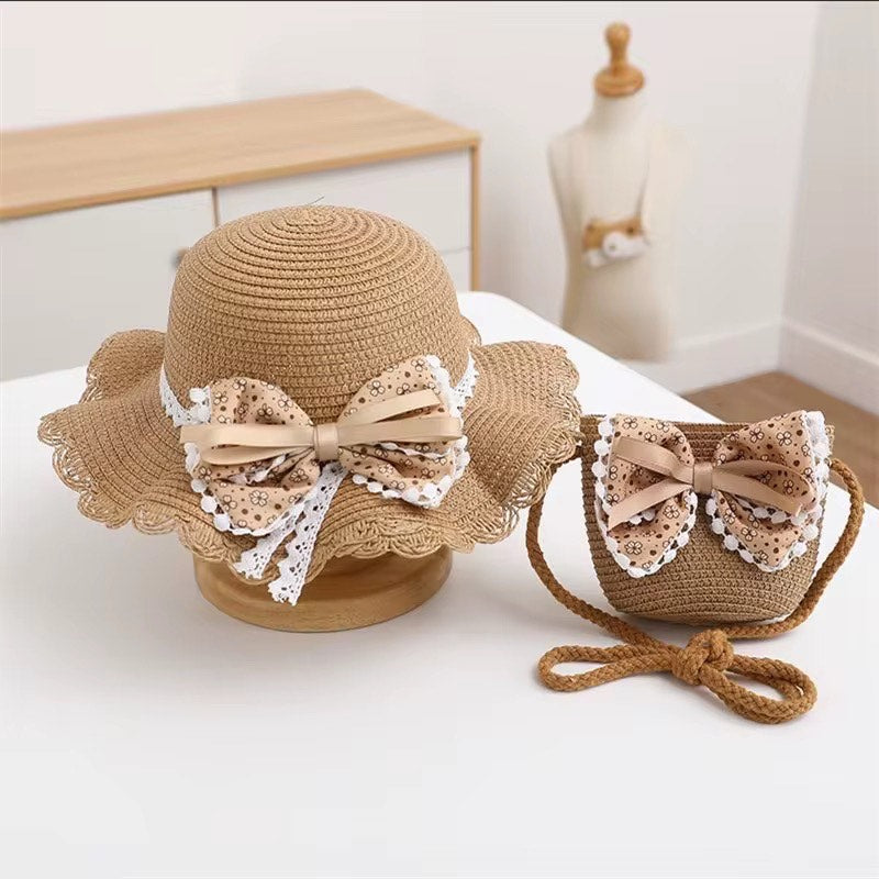 Children Out door Straw Hat and Bag